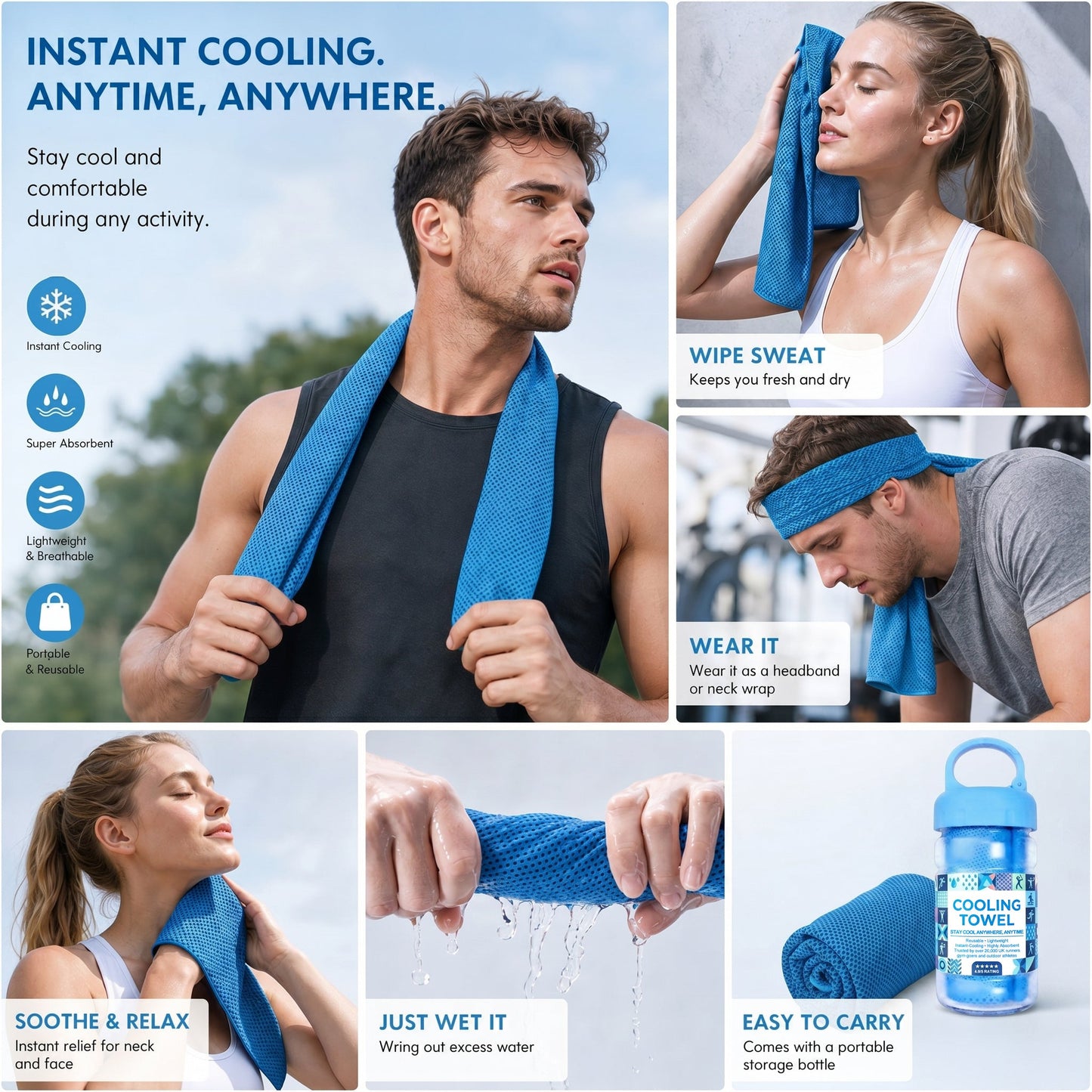 ⏰50% OFF-Buy 1 Get 1 Free❄💦Cold Sweat Towel You Can Use Anywhere, Anytime! Reusable Soft Absorbent Cooling Portable