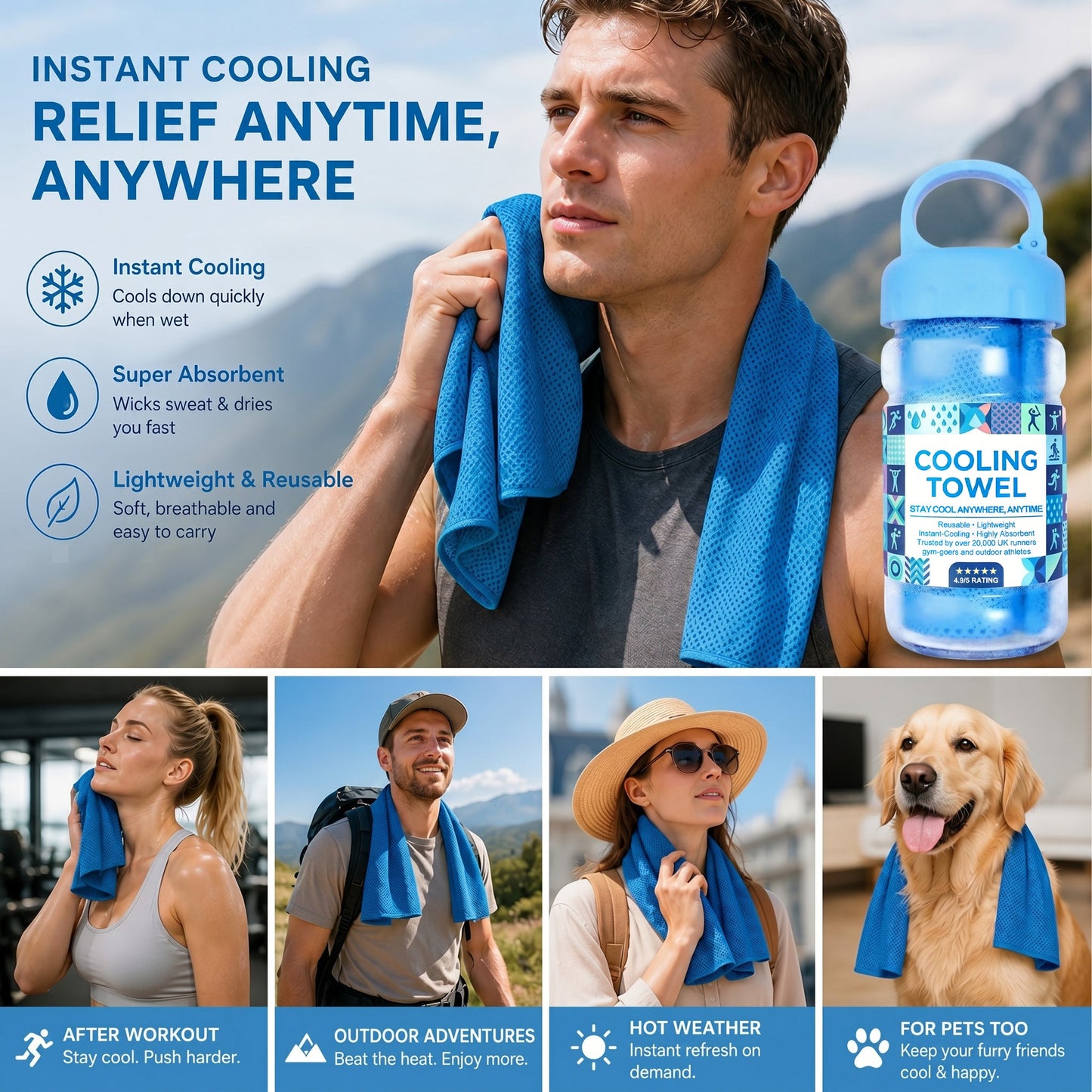 ⏰50% OFF-Buy 1 Get 1 Free❄💦Cold Sweat Towel You Can Use Anywhere, Anytime! Reusable Soft Absorbent Cooling Portable
