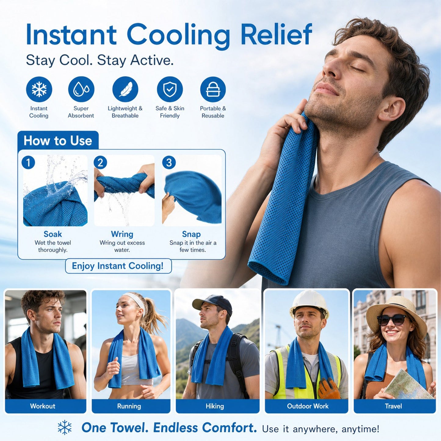 ⏰50% OFF-Buy 1 Get 1 Free❄💦Cold Sweat Towel You Can Use Anywhere, Anytime! Reusable Soft Absorbent Cooling Portable