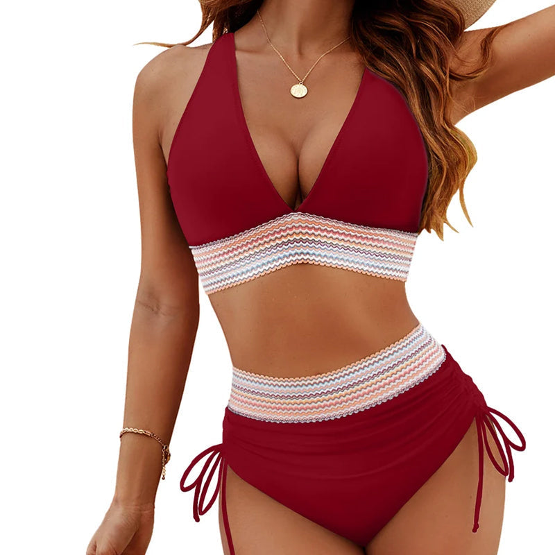 🔥 Sizes S–4XL available 🔥 2026 high-waisted, tummy-shaping color-block bikinis