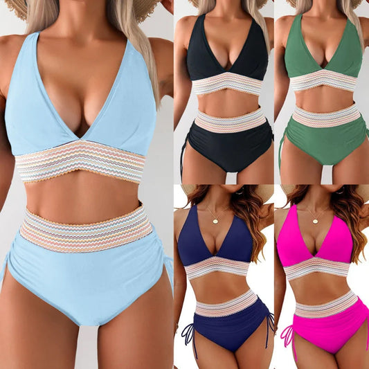 🔥 Sizes S–4XL available 🔥 2026 high-waisted, tummy-shaping color-block bikinis