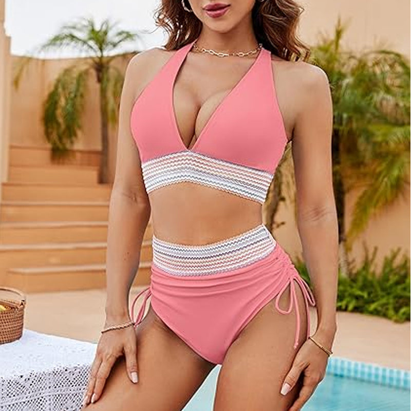 🔥 Sizes S–4XL available 🔥 2026 high-waisted, tummy-shaping color-block bikinis