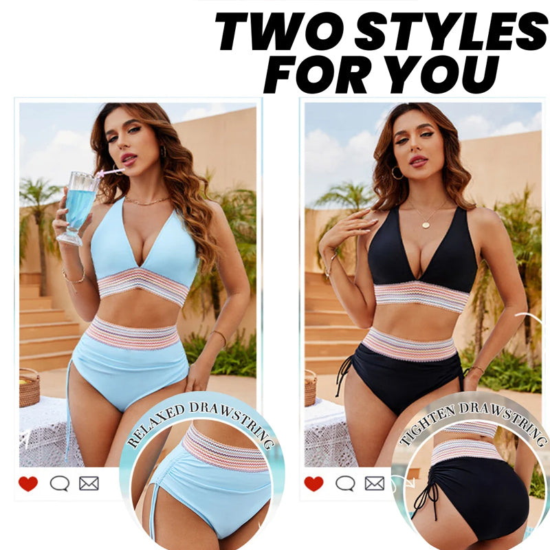 🔥 Sizes S–4XL available 🔥 2026 high-waisted, tummy-shaping color-block bikinis