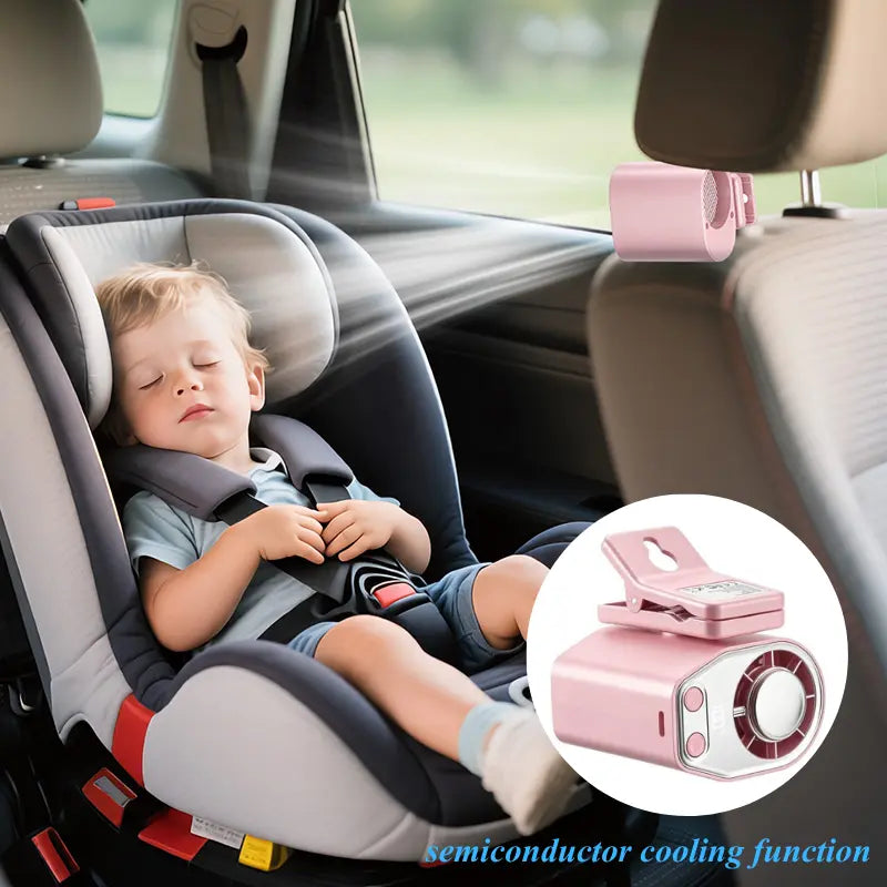 🌟Summer Child Car Clip Fan - 360° Rotation, Adjustable, USB Rechargeable, Wide Clamp Blower, 16℃ Cooling, 20Hr 3000Mah Battery, Personal Fan for Car