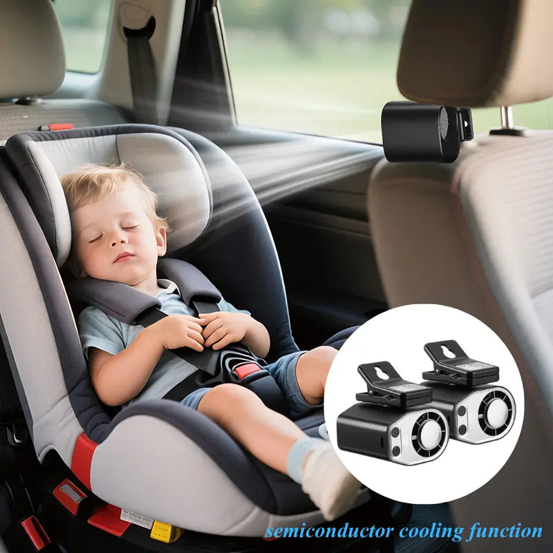 🌟Summer Child Car Clip Fan - 360° Rotation, Adjustable, USB Rechargeable, Wide Clamp Blower, 16℃ Cooling, 20Hr 3000Mah Battery, Personal Fan for Car