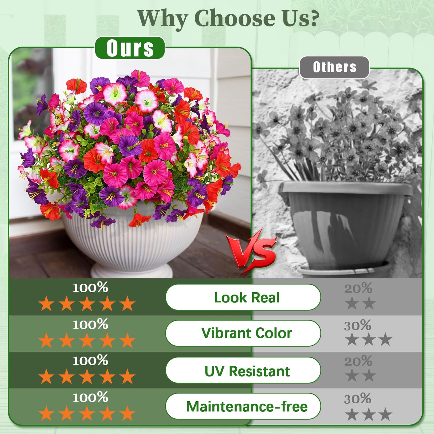 🌸 UV-resistant artificial petunias – colourful flowers all year round, with no maintenance required! 🌿✨