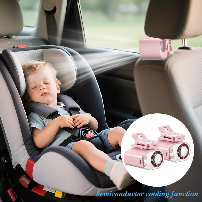 🌟Summer Child Car Clip Fan - 360° Rotation, Adjustable, USB Rechargeable, Wide Clamp Blower, 16℃ Cooling, 20Hr 3000Mah Battery, Personal Fan for Car