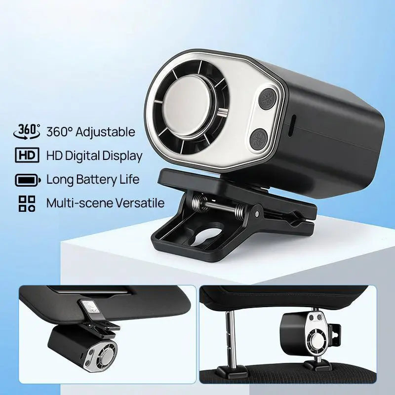 🌟Summer Child Car Clip Fan - 360° Rotation, Adjustable, USB Rechargeable, Wide Clamp Blower, 16℃ Cooling, 20Hr 3000Mah Battery, Personal Fan for Car