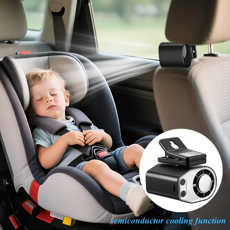 🌟Summer Child Car Clip Fan - 360° Rotation, Adjustable, USB Rechargeable, Wide Clamp Blower, 16℃ Cooling, 20Hr 3000Mah Battery, Personal Fan for Car